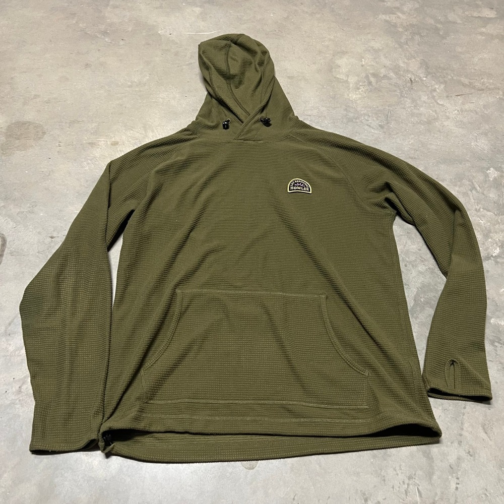 Howler Brothers Mens Grid Fleece Waffle Knit Hoodie Olive Green Large HB-43455